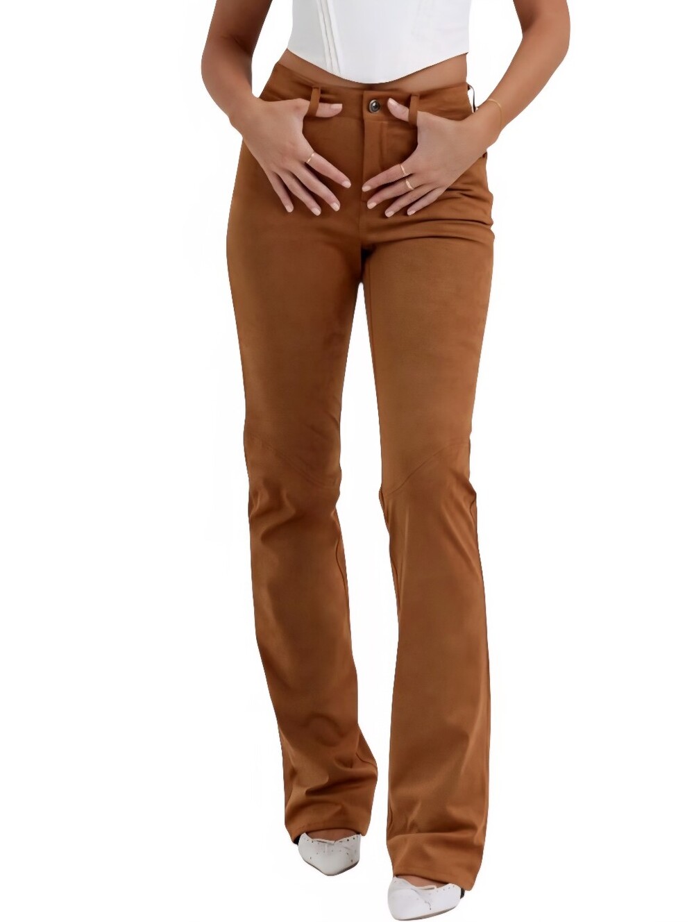 House of CB Apollo Tan Vegan Suede Bootcut Pants Size M/Long Soft & Luxurious
